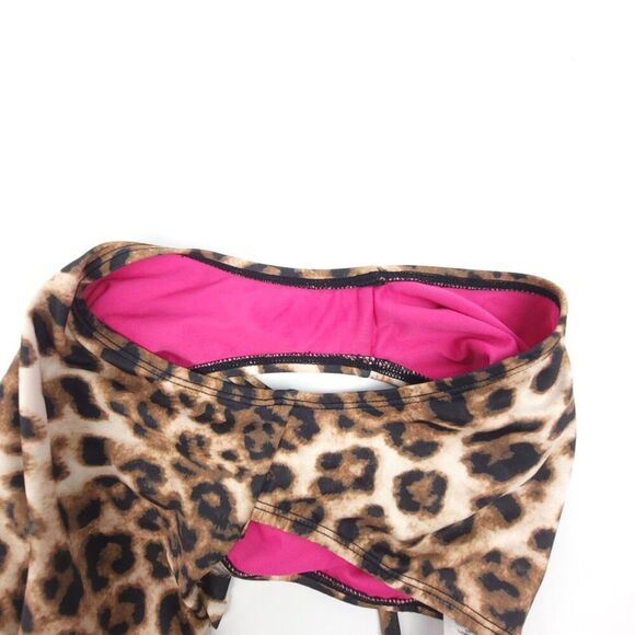 VINTAGE 90s Guess Strappy Halter Neck One Piece Swimsuit Cheetah Print Y2k Brown - Picture 8 of 9